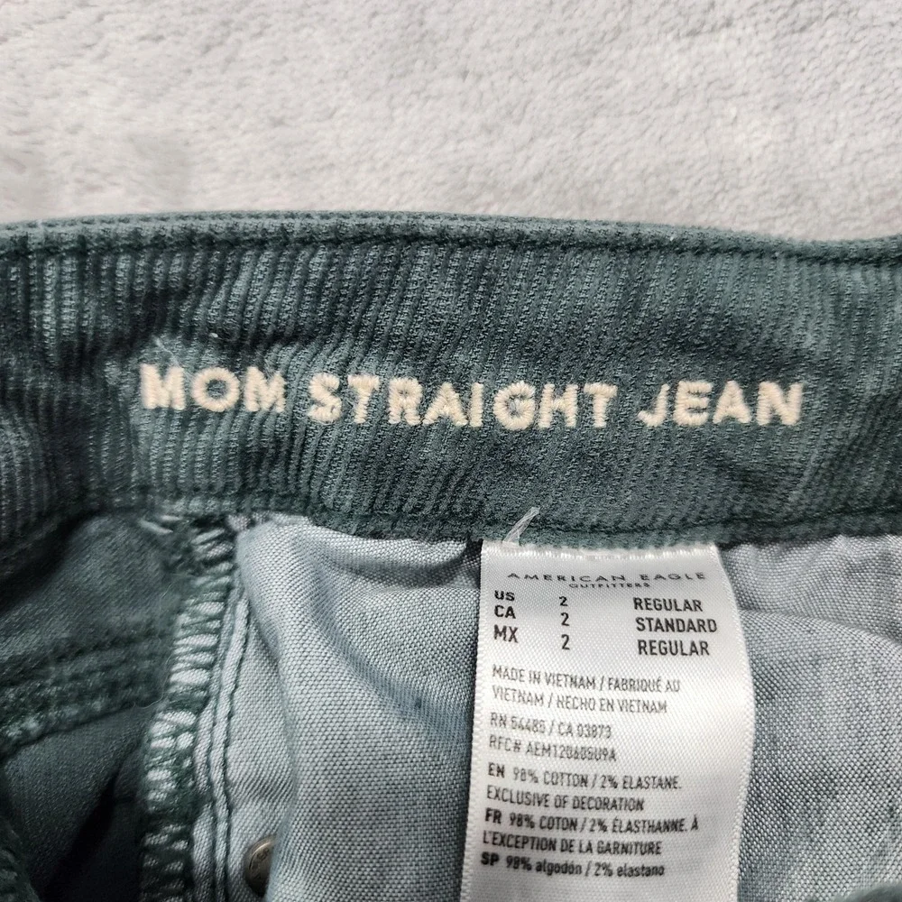 American Eagle Jeans Womens 2‎ Green Stretch Corduroy High Rise Mom Straight Leg